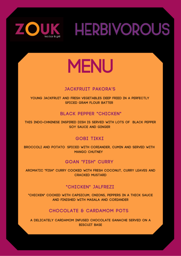 Menu Herbivorous and Zouk reveal menu details for their six course