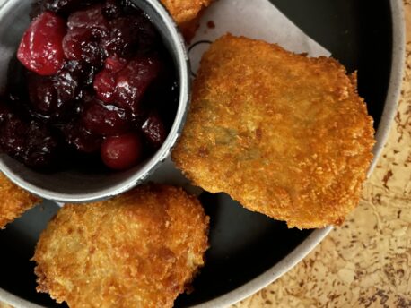 Crispy breaded brie with a port and cranberry relish at Ducie Street Warehouse Manchester