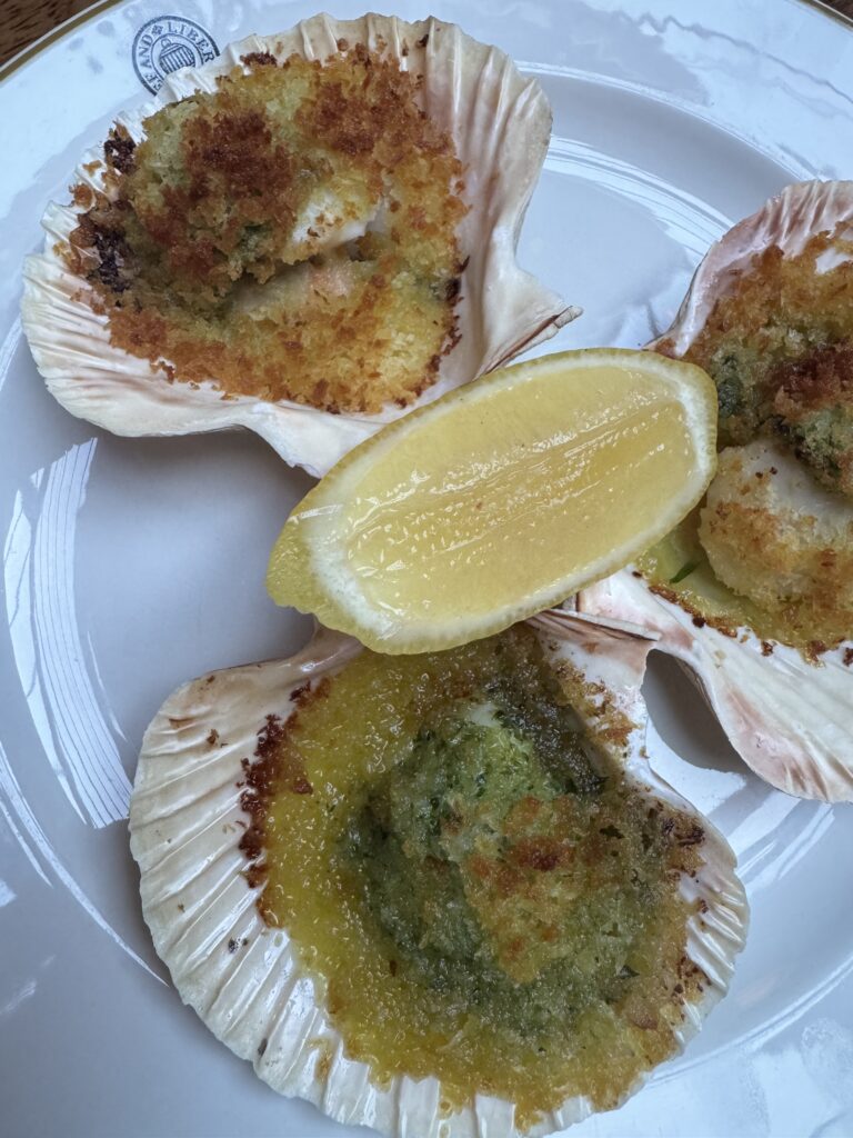 Baked Scallops at Hawksmoor Manchester as part of the 20th Anniversary Menu