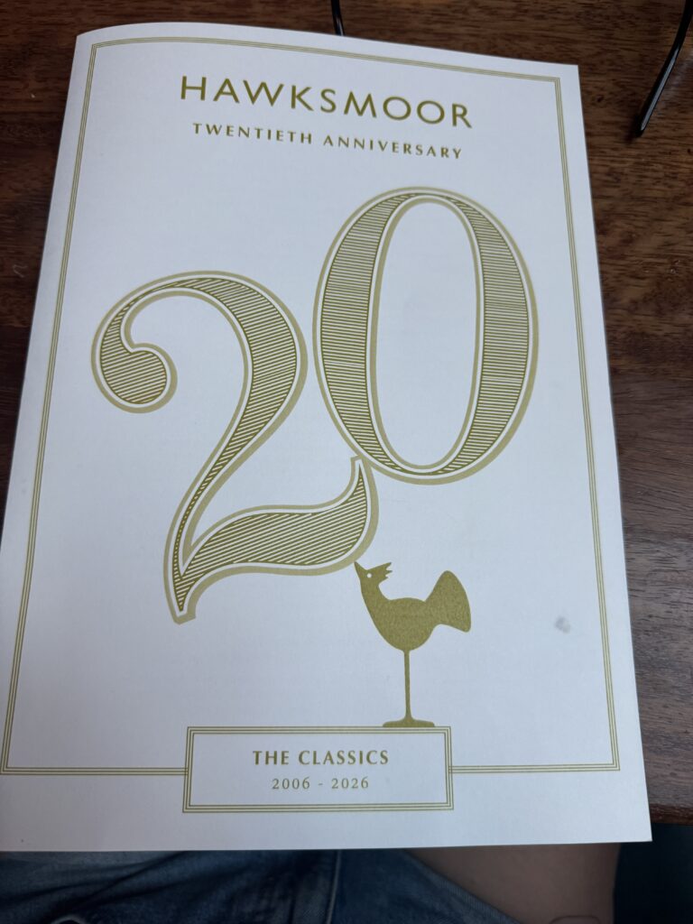 Hawksmoor's 20th Anniversary Menu